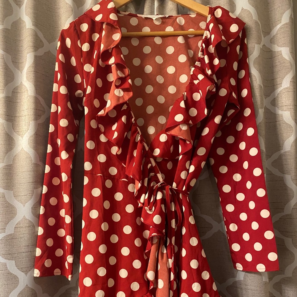 Cute Ruffled red and white polka dot dress.